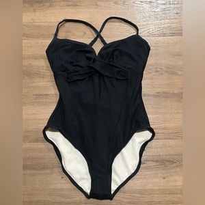 Vintage Slimsuit one piece bathing suit size 12 black with wire cups